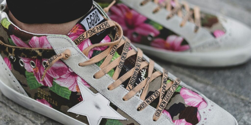 Floral golden goose shoes