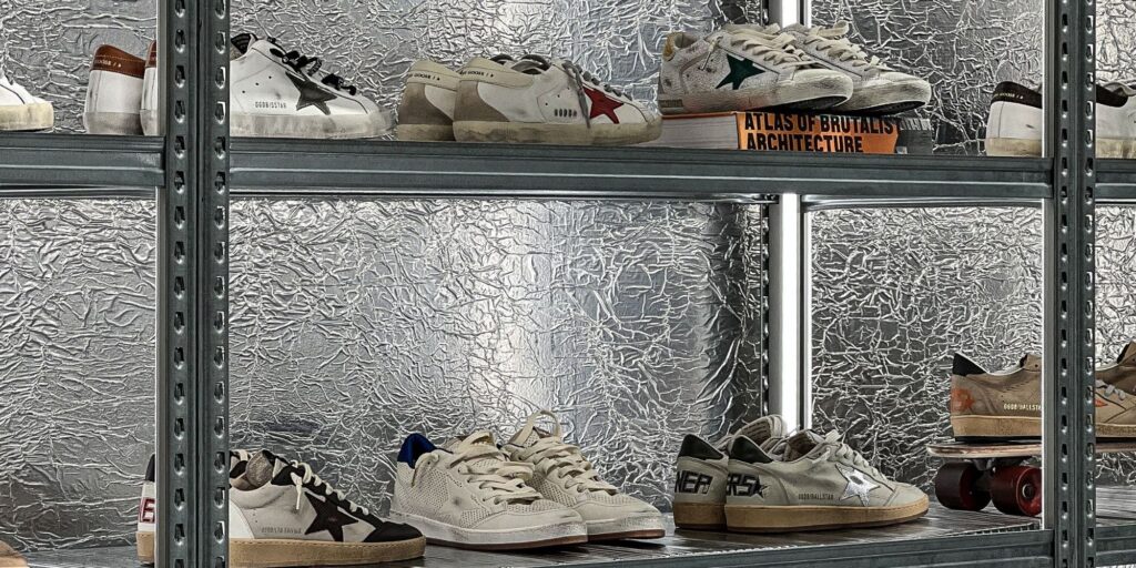 golden goose shoe display in-store