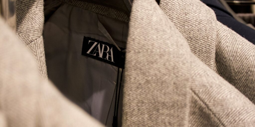 Zara label on a beige winter jacket.