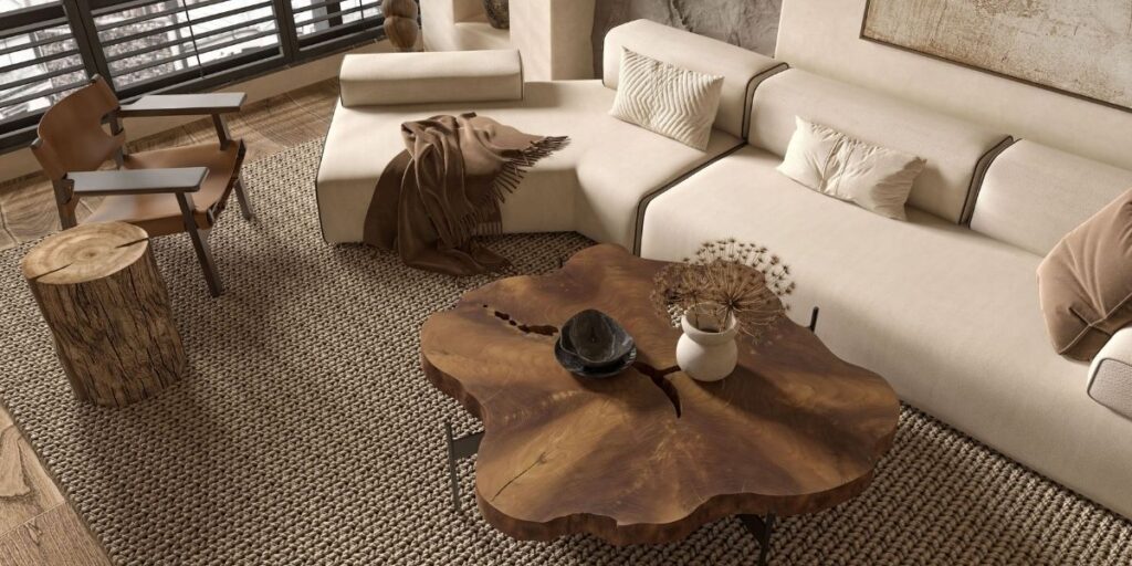 lounge room with natural finishes
